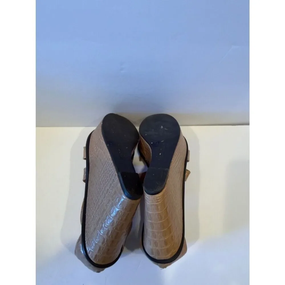 Talbots Beige Croc-Embossed Wedge Sandals